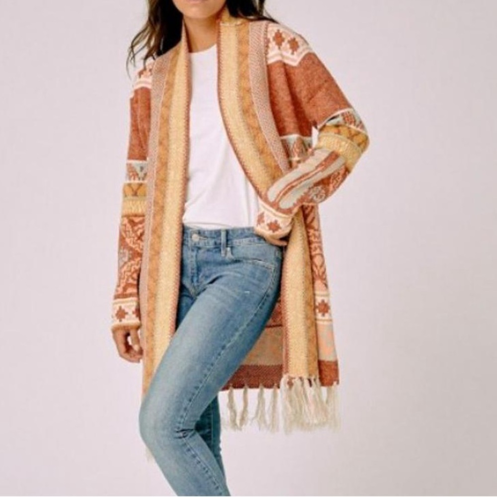 Aztec Pattern Boho Orange Blue White Fringed Open… - image 3